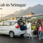 Ertiga cab in Srinagar - white 7-seater AC vehicle with driver at Srinagar airport for family travel