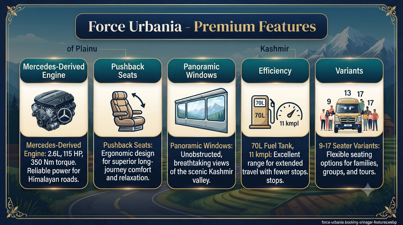 Force Urbania booking contact number Srinagar - vehicle features