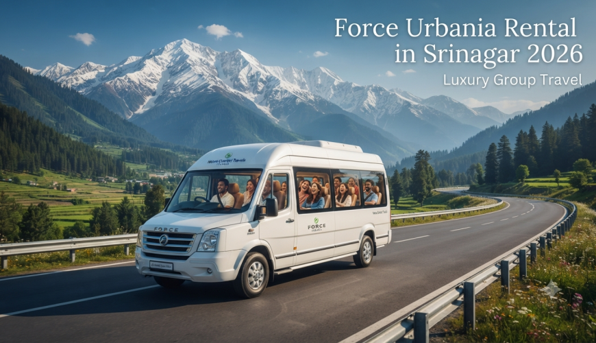 Force Urbania rental in Srinagar - luxury tempo traveller driving through the Himalayas with Nature Connect Travels