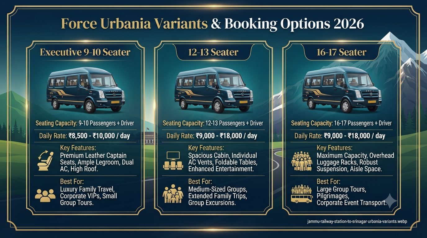 Jammu railway station to Srinagar Urbania rental - variants and pricing