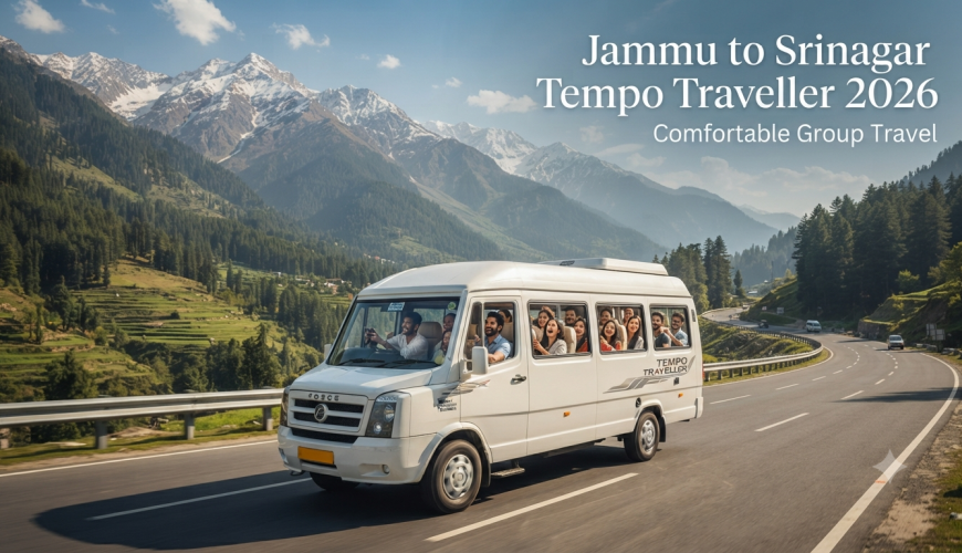 Jammu to Srinagar tempo traveller - group vehicle driving through the Himalayas with Nature Connect Travels