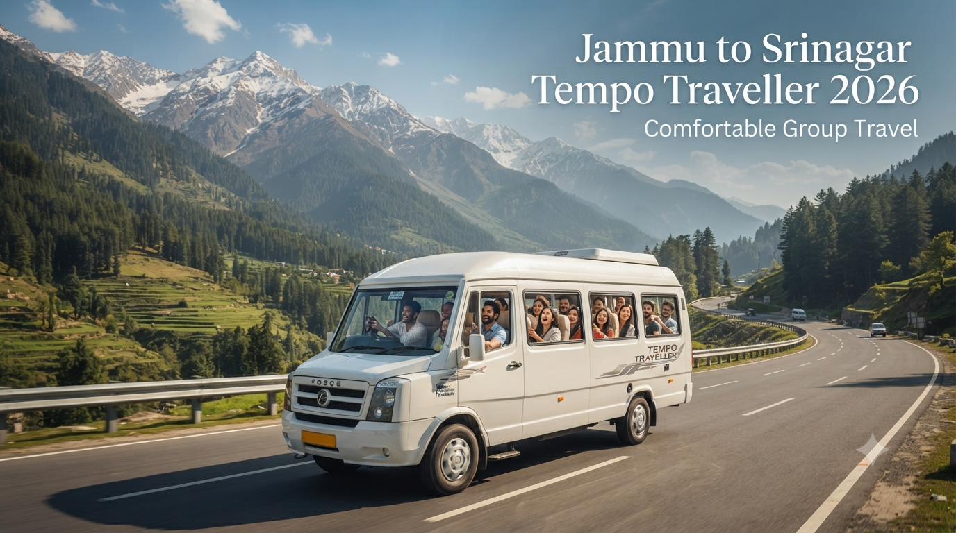 Jammu to Srinagar tempo traveller - group vehicle driving through the Himalayas with Nature Connect Travels
