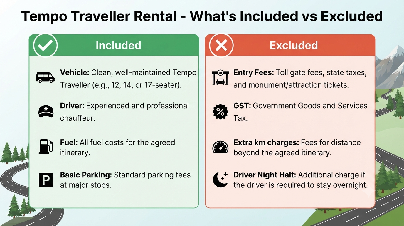  Jammu to Srinagar tempo traveller - inclusions vs exclusions