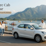 Swift Dzire cab in Srinagar - white AC sedan with driver on Boulevard Road along Dal Lake for couples travel