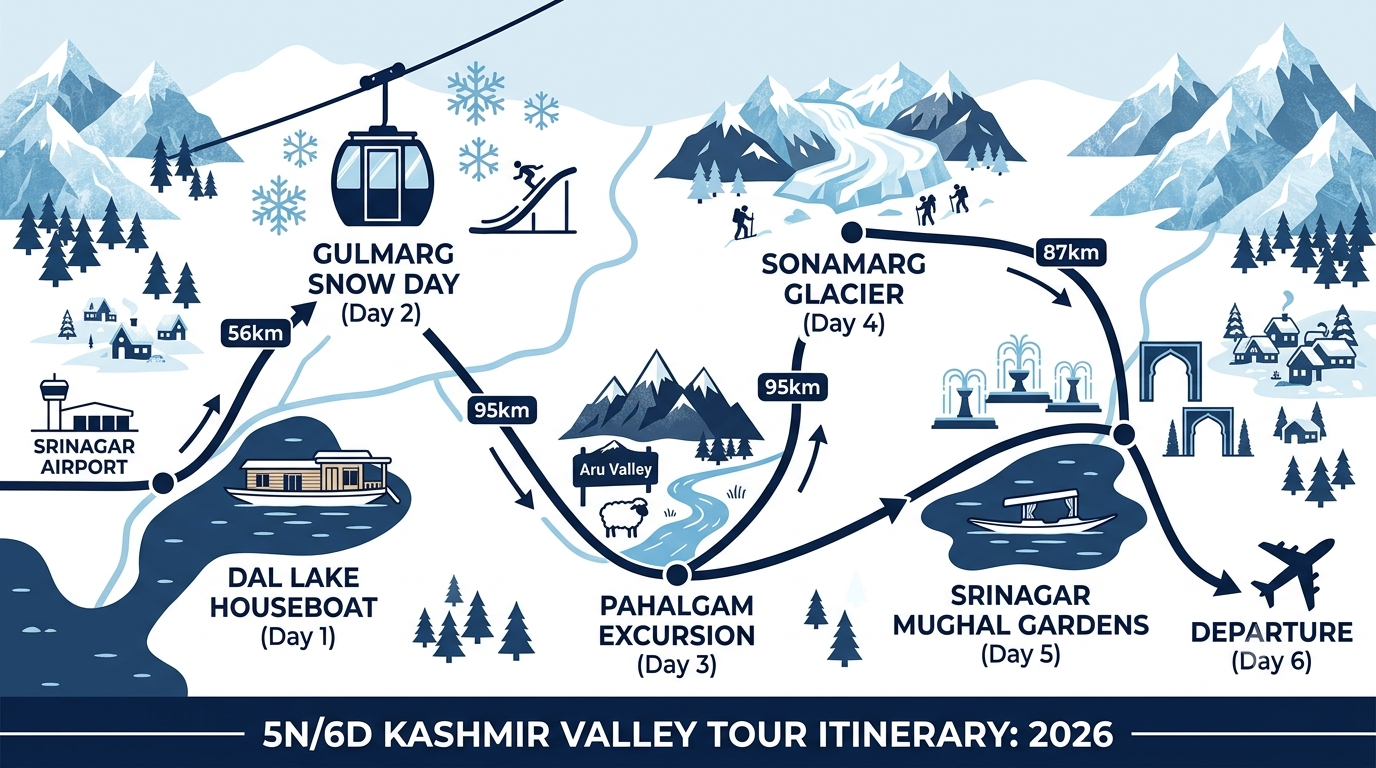 Comparison infographic of Kashmir package 2026 tiers and prices by Nature Connect Travels
