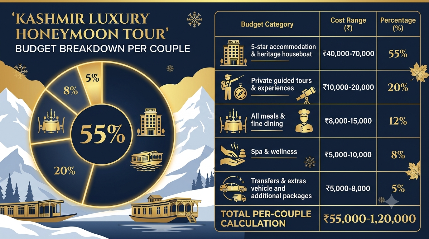 Seasonal guide infographic showing best months for Kashmir luxury honeymoon tour by Nature Connect Travels