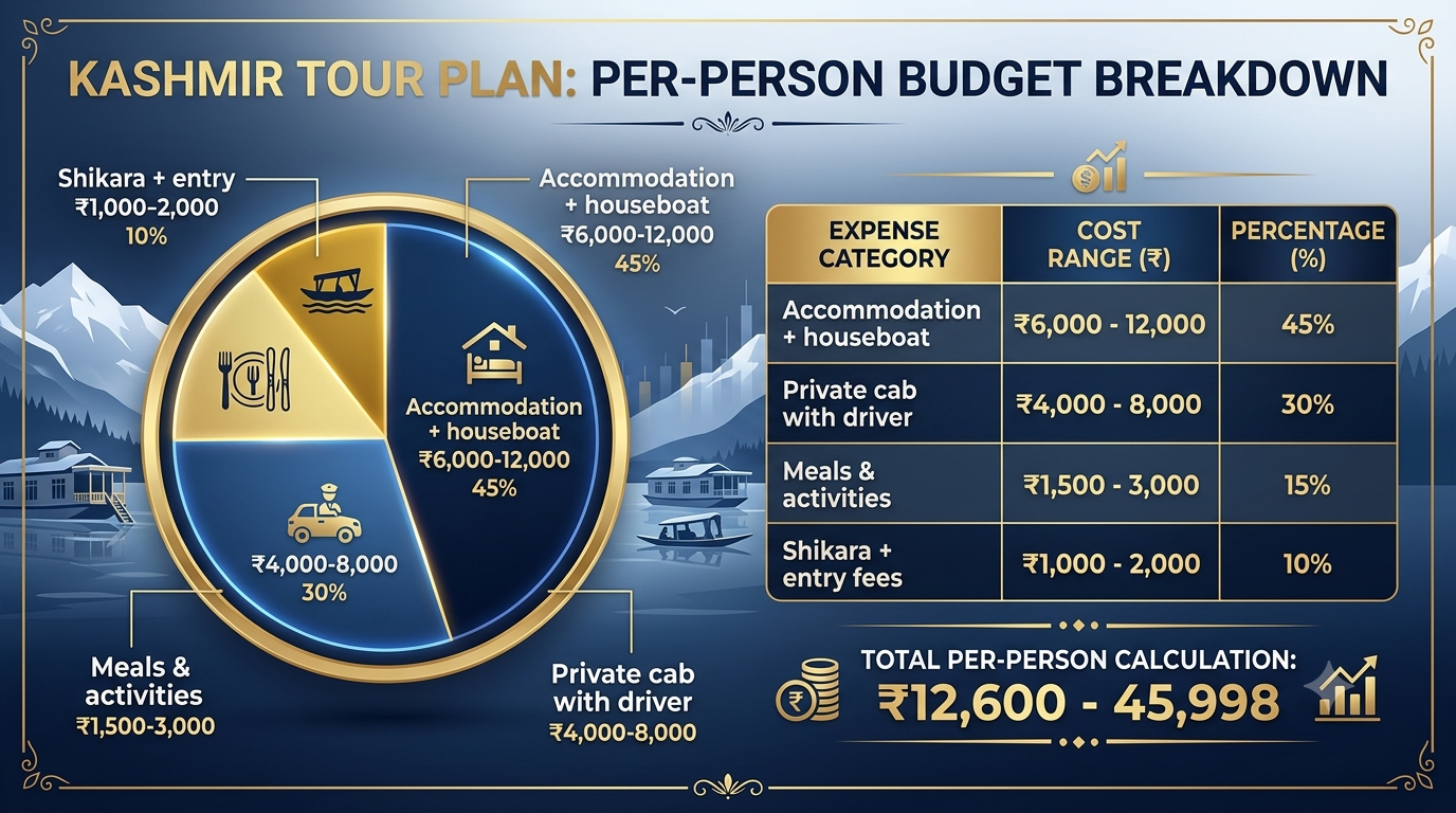 Budget breakdown infographic for Kashmir tour plan by Nature Connect Travels