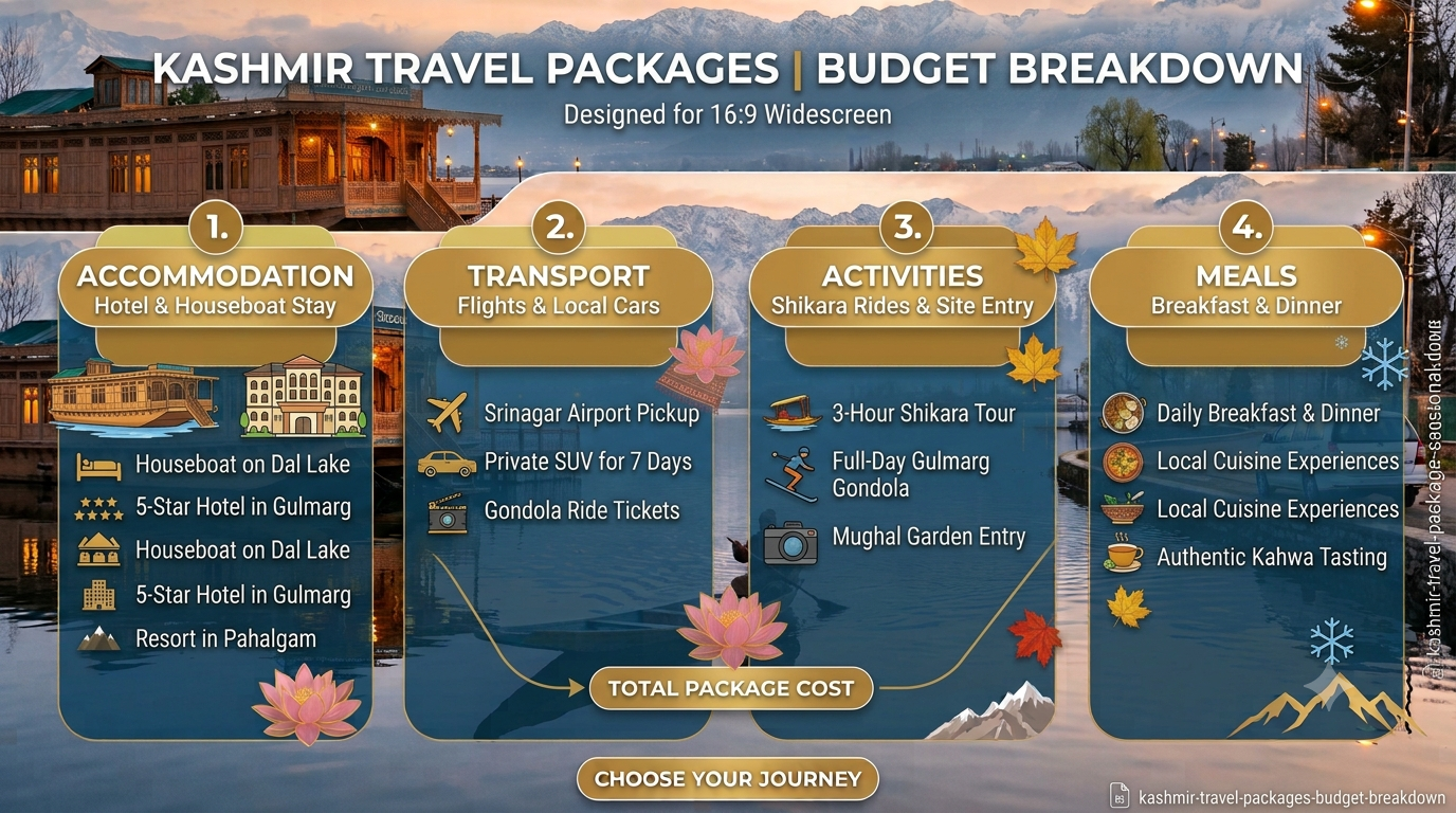 Budget breakdown infographic for Kashmir travel packages 2026 by Nature Connect Travels