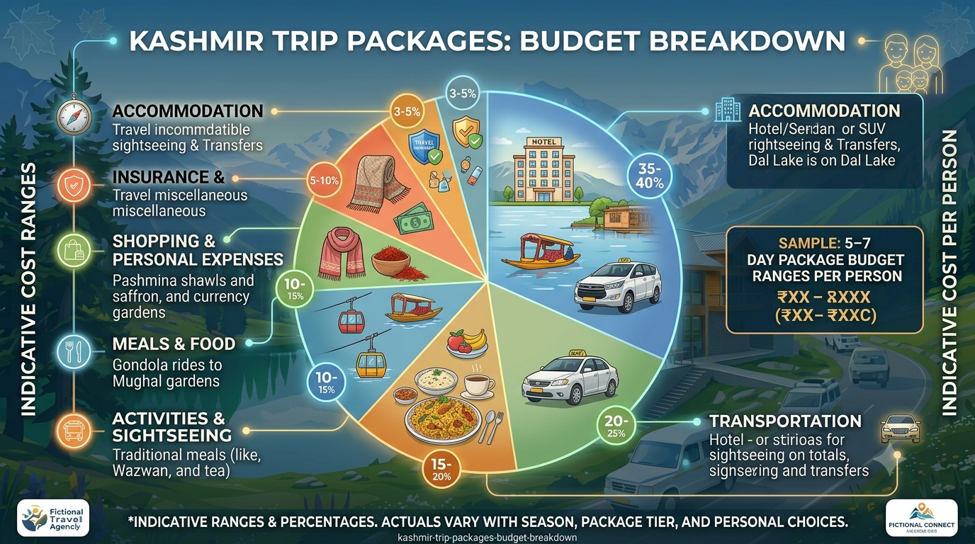 Kashmir Trip Packages 2026 | Nature Connect Travels ₹12,600+ 12 Budget breakdown infographic for Kashmir trip packages 2026 by Nature Connect Travels