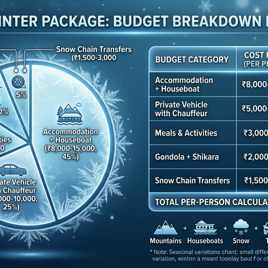 Budget breakdown infographic for Kashmir winter package 2026 by Nature Connect Travels
