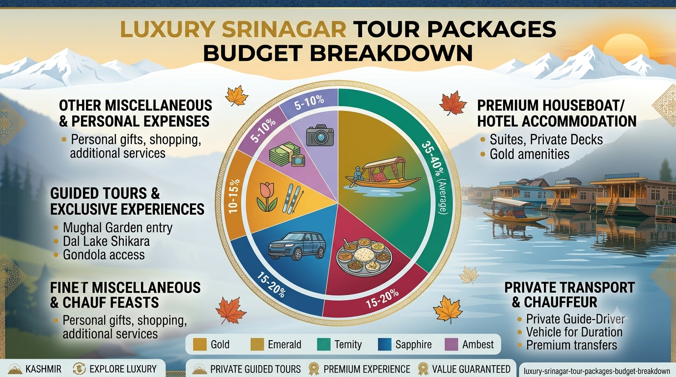 Budget breakdown infographic for luxury Srinagar tour packages 2026 by Nature Connect Travels