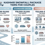 Comparison infographic of Kashmir snowfall packages for couples tiers and prices 2026