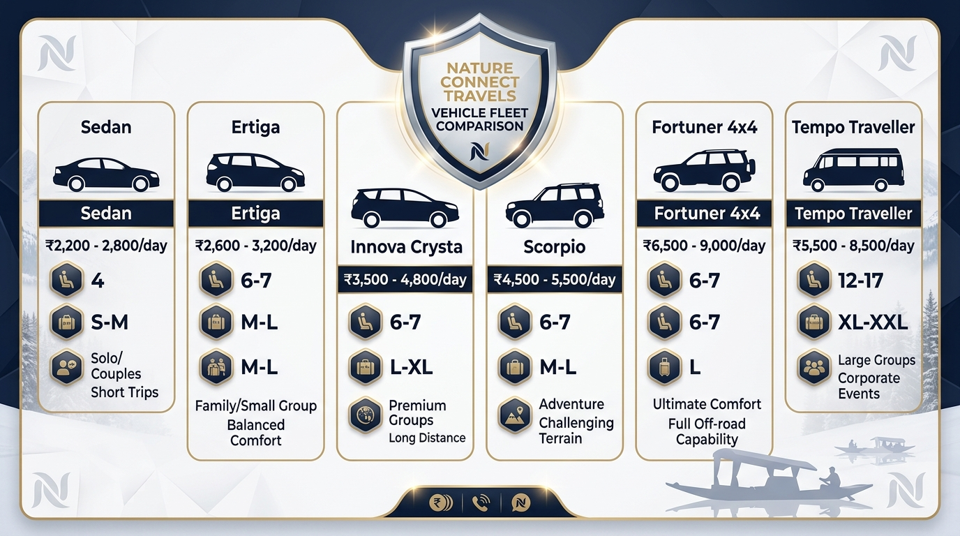 Customer review highlights infographic for Nature Connect Travels reliable taxi operator in Kashmir showing 5-star ratingsCustomer review highlights infographic for Nature Connect Travels reliable taxi operator in Kashmir showing 5-star ratings