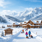 Gulmarg hotels winter booking by Nature Connect Travels showing snow-covered hotel with warm lights near Gondola