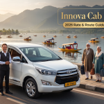Innova cab Kashmir - white Toyota Innova with driver on Boulevard Road along Dal Lake for family travel in Srinagar