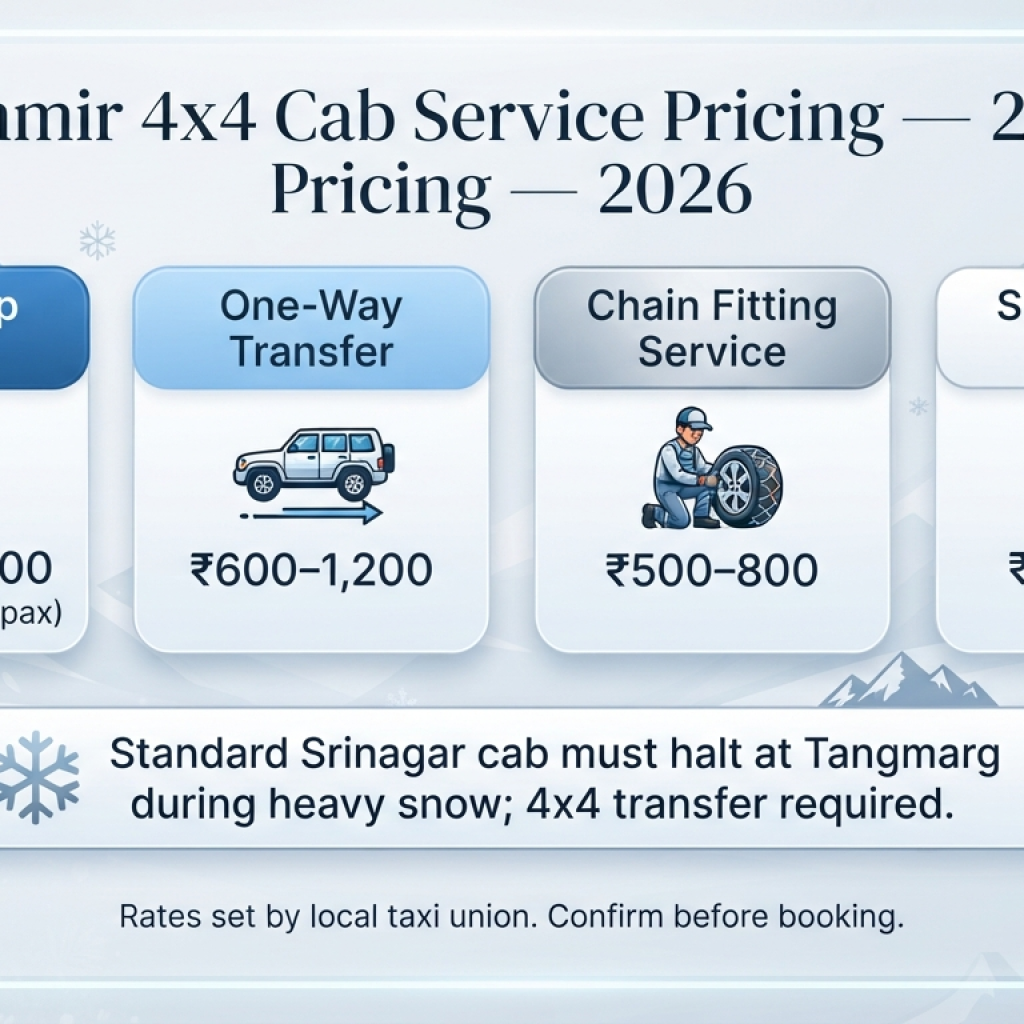 Kashmir 4x4 cab service pricing breakdown infographic Tangmarg transfer chain fitting rates 2026