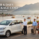 Kashmir 6 days cab package cost - white Innova Crysta with driver on Boulevard Road along Dal Lake for family travel