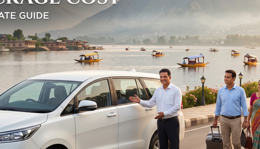 Kashmir 6 days cab package cost - white Innova Crysta with driver on Boulevard Road along Dal Lake for family travel