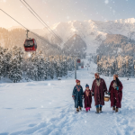 Kashmir 6 nights 7 days winter package showing snow-covered Gulmarg meadow with Gondola ride and Himalayan peaks