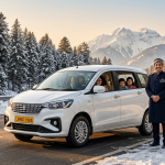 Kashmir Ertiga hire with Nature Connect Travels showing Maruti Ertiga on Srinagar-Gulmarg highway