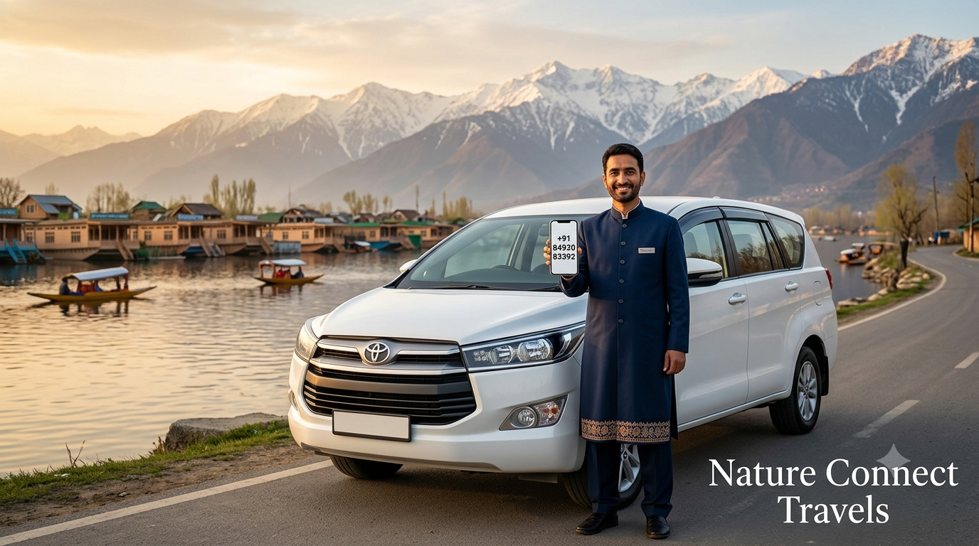 Kashmir cab service phone number +91 84920 83392 by Nature Connect Travels with chauffeur and Innova Crysta