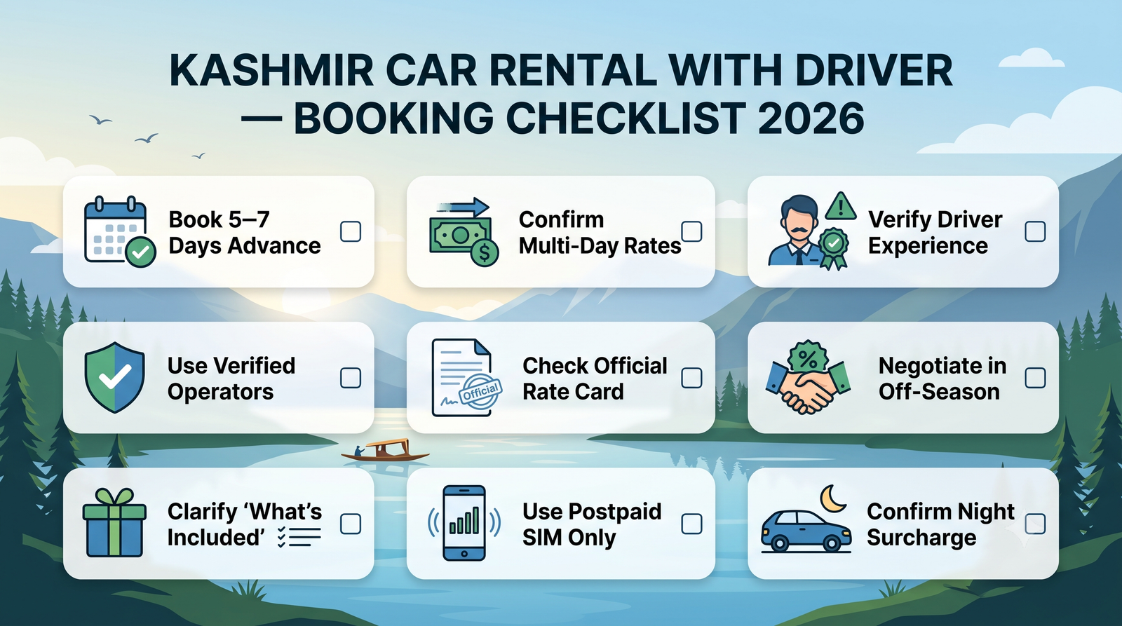 Kashmir car rental with driver - guide infographic explaining why driver is included for safety and local expertise