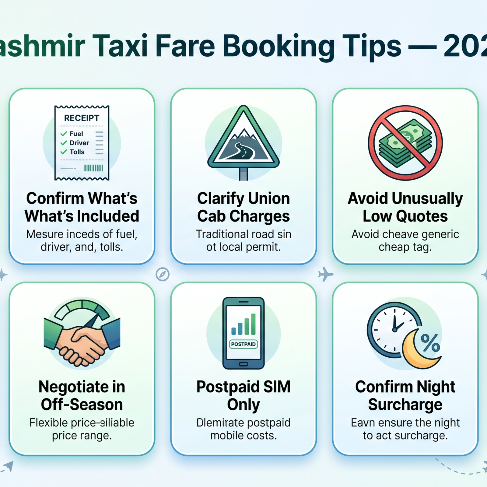 Kashmir taxi fare - booking tips infographic for hassle-free cab booking in Kashmir travel planning