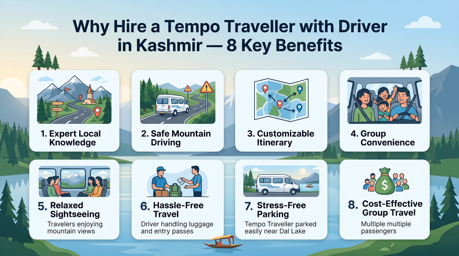 Kashmir Tempo Traveller 2026 | Rates & Booking Guide 12 Kashmir tempo traveller - booking tips infographic for hassle-free group tour booking in Kashmir travel planning