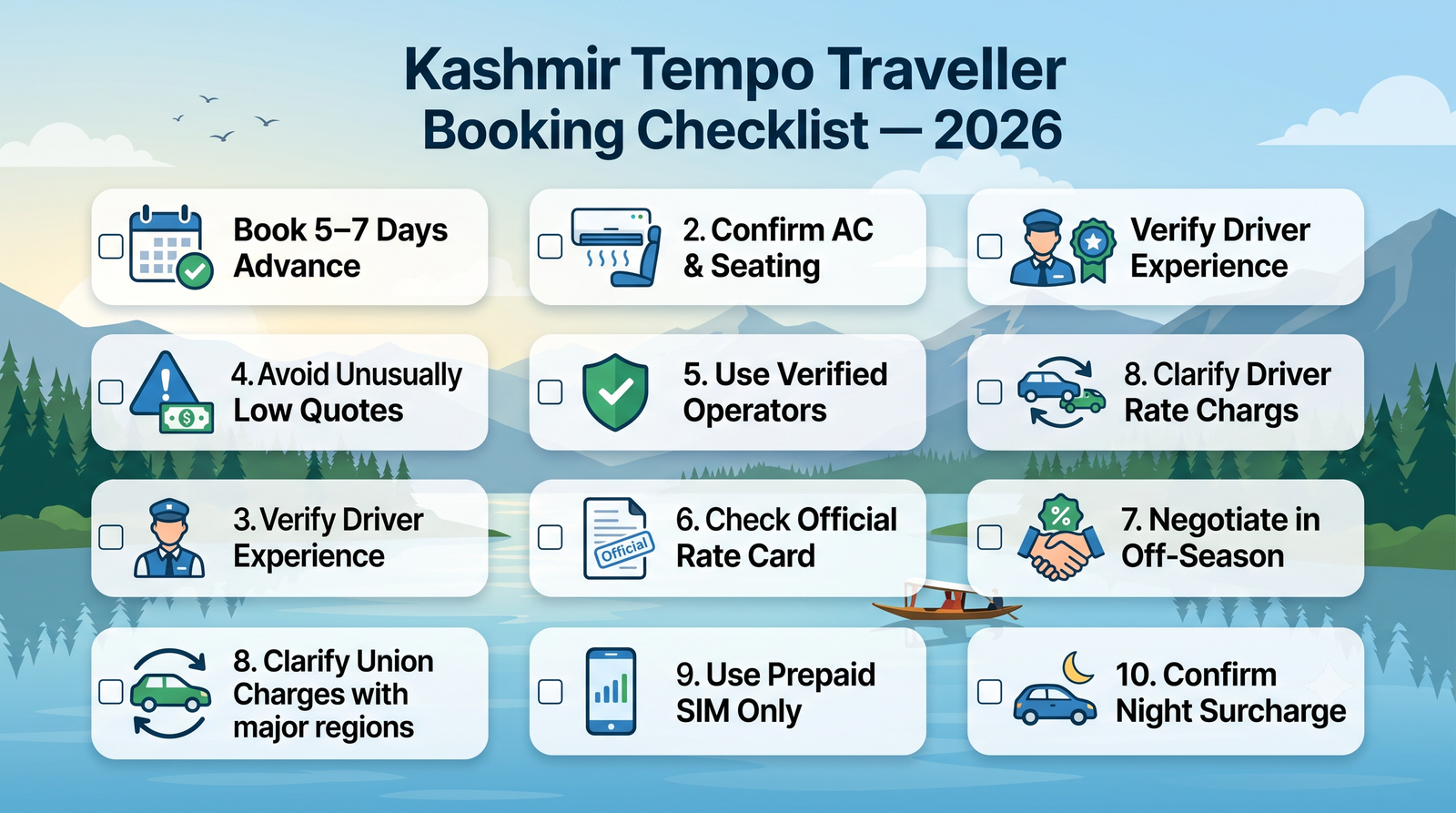 Kashmir Tempo Traveller 2026 | Rates & Booking Guide 11 Kashmir tempo traveller - union cab charges guide infographic Pahalgam Gulmarg Sonamarg group tour costs