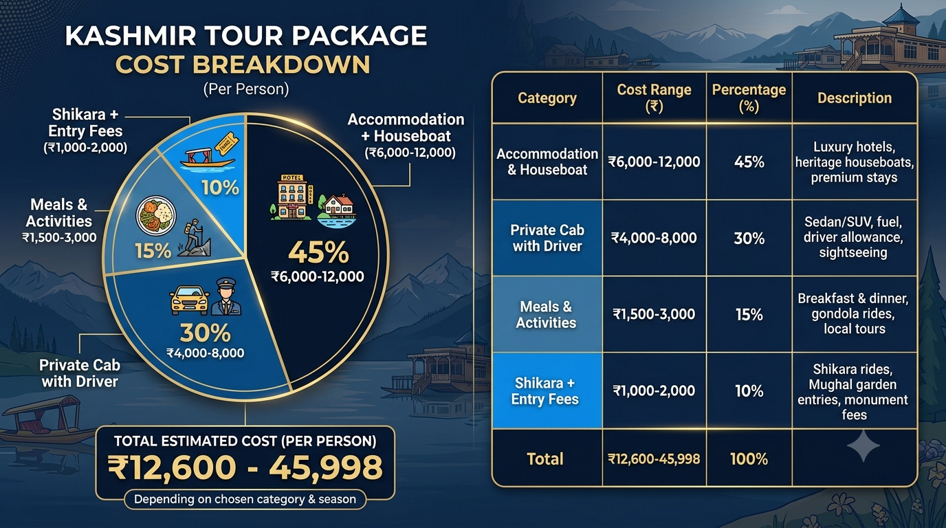 Kashmir tour package cost breakdown per person