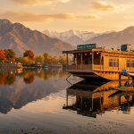 Kashmir tour package for 5 days by Nature Connect Travels showing Dal Lake houseboat and Shikara at golden hour