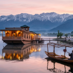 Kashmir tourist package by Nature Connect Travels showing Dal Lake houseboat with Shikara and private cab