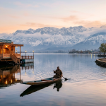 Kashmir travel packages by Nature Connect Travels showing Dal Lake houseboat with Shikara and private cab