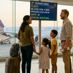 Kashmir trip package from Kerala by Nature Connect Travels showing family at Kochi airport departure