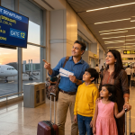 Kolkata to Kashmir tour package price by Nature Connect Travels showing family at Kolkata airport departure