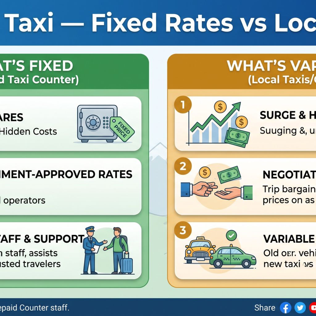 Prepaid Taxi Srinagar Airport 2026 | Rates & Booking Guide 9 Prepaid taxi Srinagar airport comparison infographic vs pre booked cab for airport transfer decision scaled