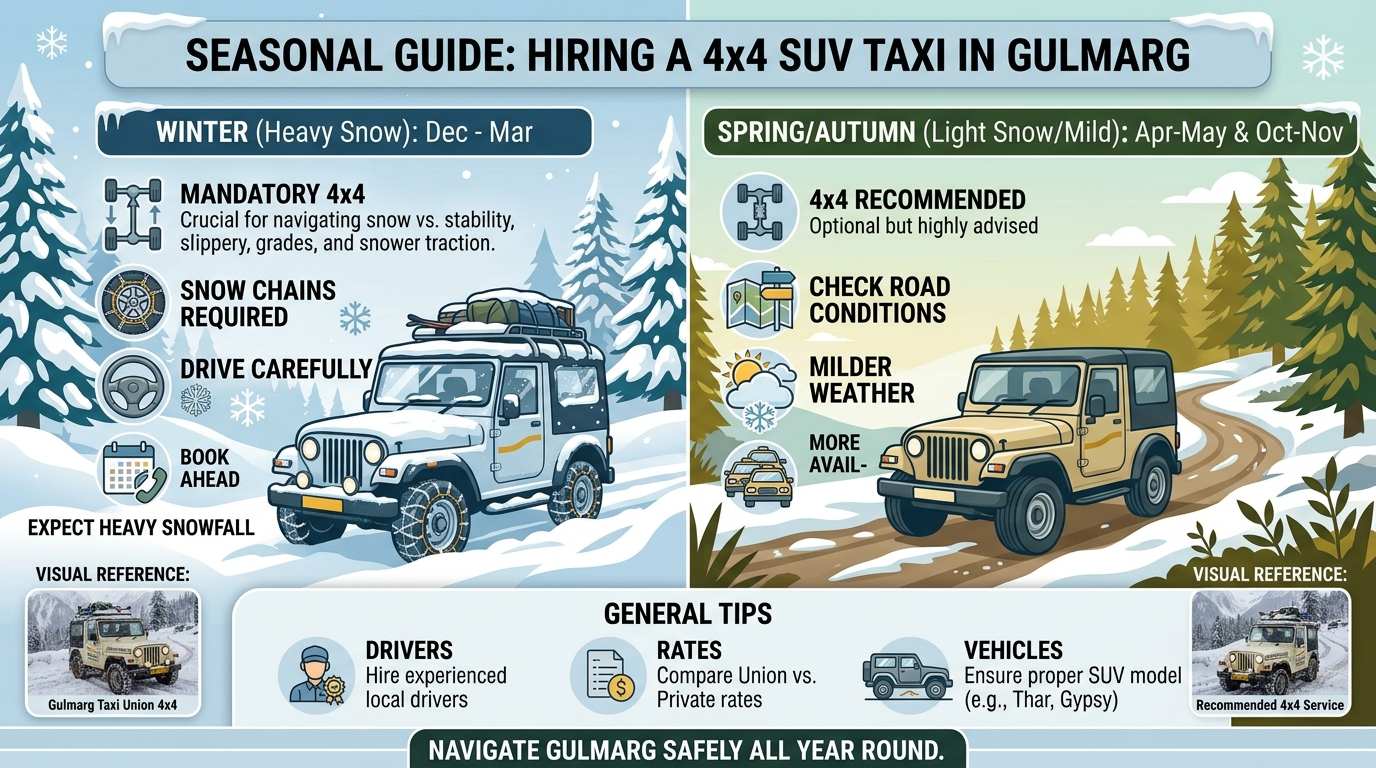 Hire 4x4 SUV Taxi in Gulmarg for Heavy Snow | Nature Connect 8 Seasonal Guide