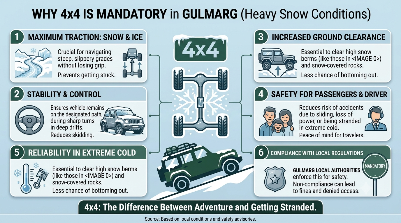 Hire 4x4 SUV Taxi in Gulmarg for Heavy Snow | Nature Connect 9 Seasonal guide infographic for hire 4x4 SUV taxi in Gulmarg for heavy snow by Nature Connect Travels