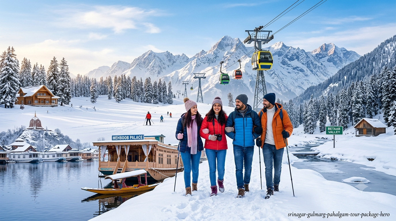 Srinagar Gulmarg Pahalgam tour package by Nature Connect Travels showing Dal Lake houseboats Gondola and Lidder valley