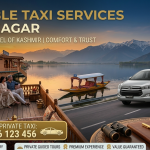 Srinagar taxi contact number for Nature Connect Travels showing sedan taxi on Dal Lake Boulevard with chauffeur