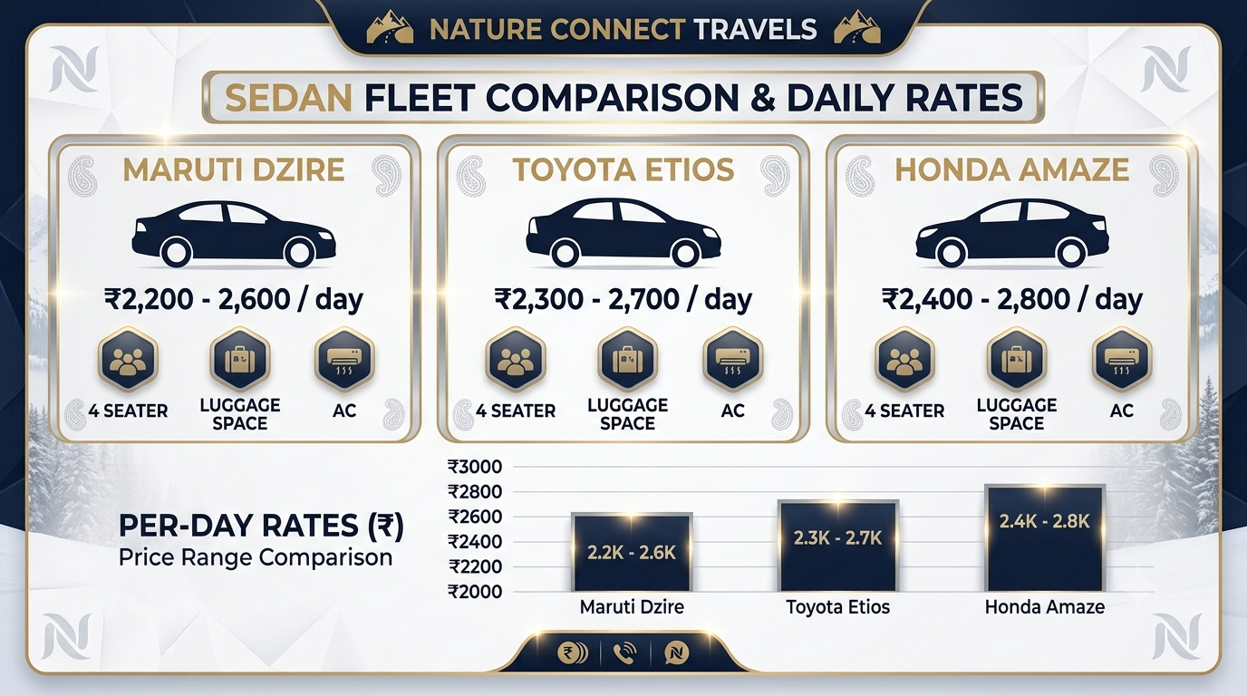 comparing Nature Connect Travel sedan fleet
