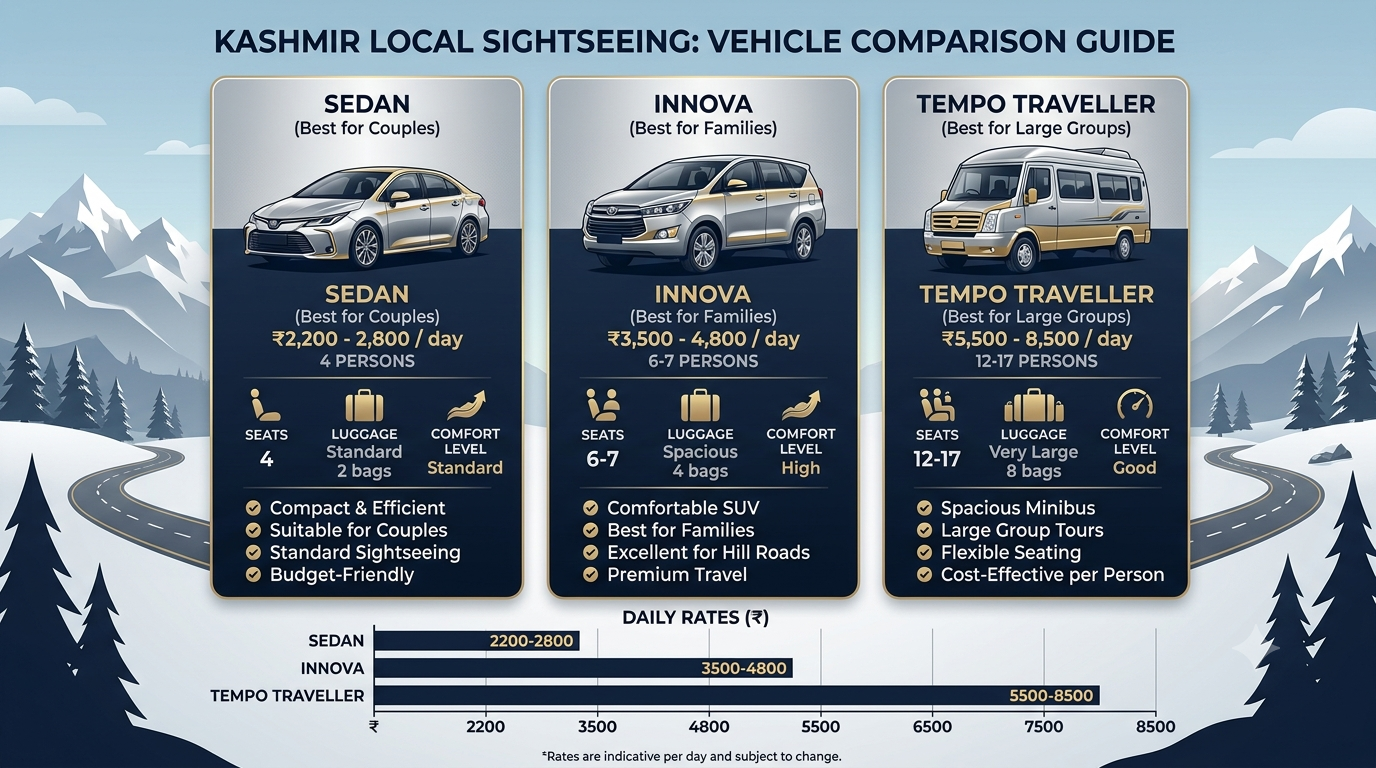 kashmir sightseeing vehicle comparison